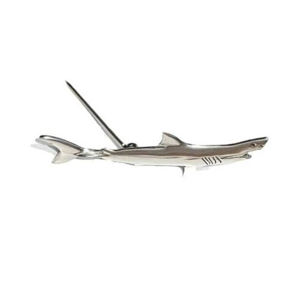 Vintage Sterling Silver Great White Shark Brooch Tie Pin Mako Jaws Sea Maritime - Picture 7 of 11